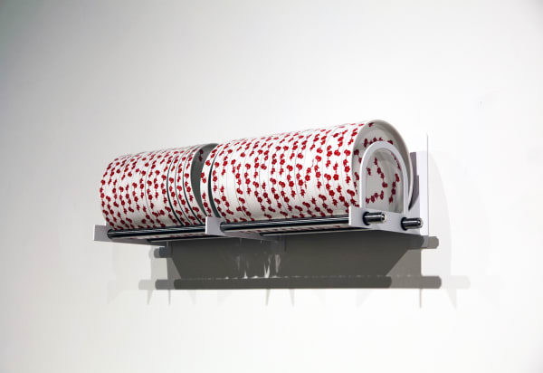 Cupboard #2022-1, 2022, iron, stain, rubber ring, ceramic, 100 x 35 x 35 cm