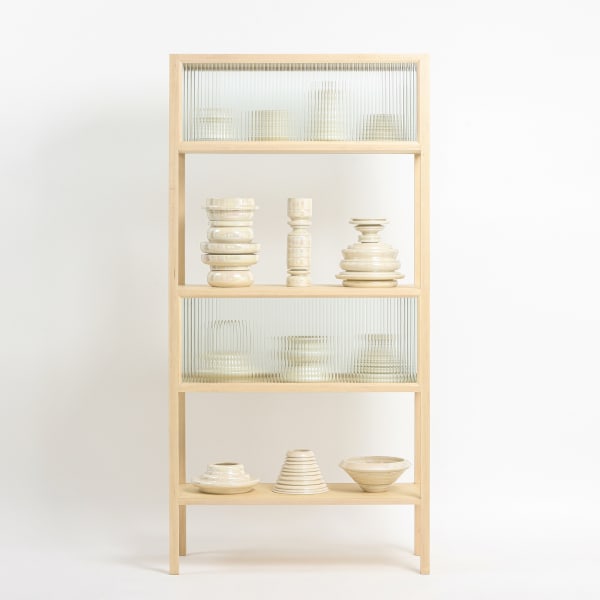 Cupboard #5, 2022, ceramics,hard wood, moru glass,170 x 84 x 40 cm