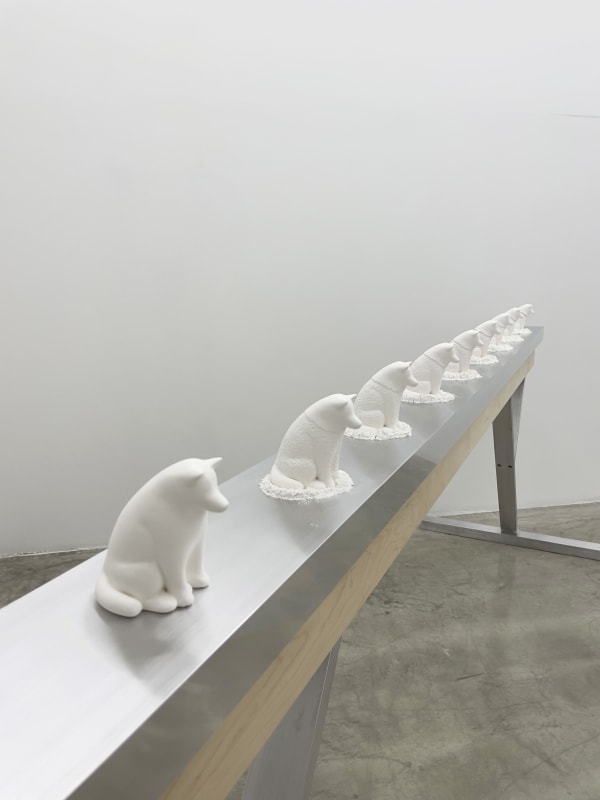 Shedding Season, 2021, plaster, plaster waste created during carving, aluminum, wood, dimensions variable