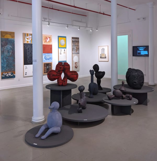 Installation view of In-ter-wo-ven: Miriam Bloom and Ron Morosan at Westwood Gallery NYC 2019
