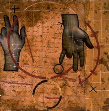 christopher pekoc, red arch with two hands and two circles, 1993