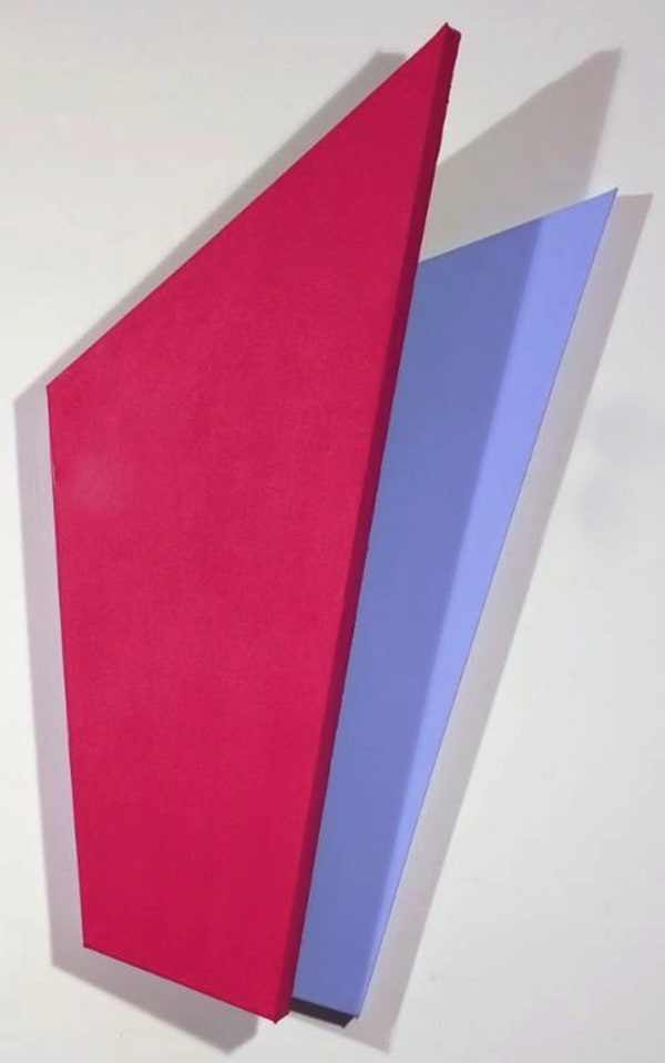 Red and purple shaped canvas with two panels
