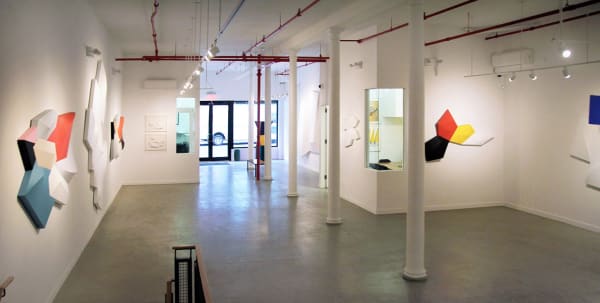 Installation view of 2017 exhibition Charles Hinman: Shaped Paintings at Westwood Gallery NYC