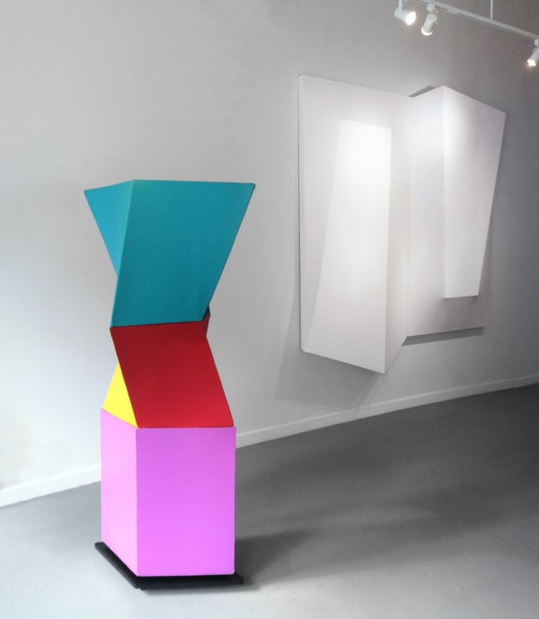 Installation view of 2017 exhibition Charles Hinman: Shaped Paintings at Westwood Gallery NYC