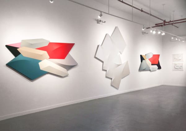 Installation view of 2017 exhibition Charles Hinman: Shaped Paintings at Westwood Gallery NYC