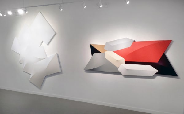Installation view of 2017 exhibition Charles Hinman: Shaped Paintings at Westwood Gallery NYC