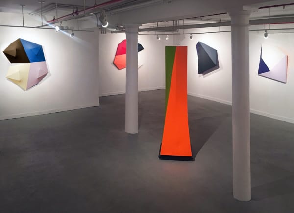 Installation view of 2017 exhibition Charles Hinman: Shaped Paintings at Westwood Gallery NYC