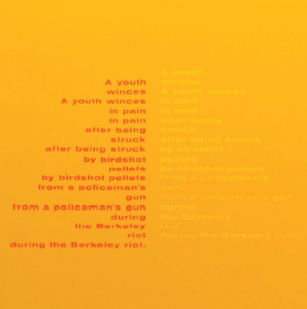 Orange and yellow text printed on orange background