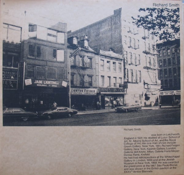 Black and white photograph of the Bowery with text underneath