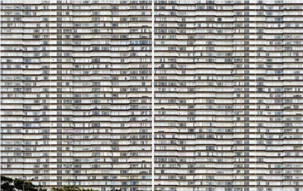 Photograph of the exterior of an apartment building without visible background or foreground