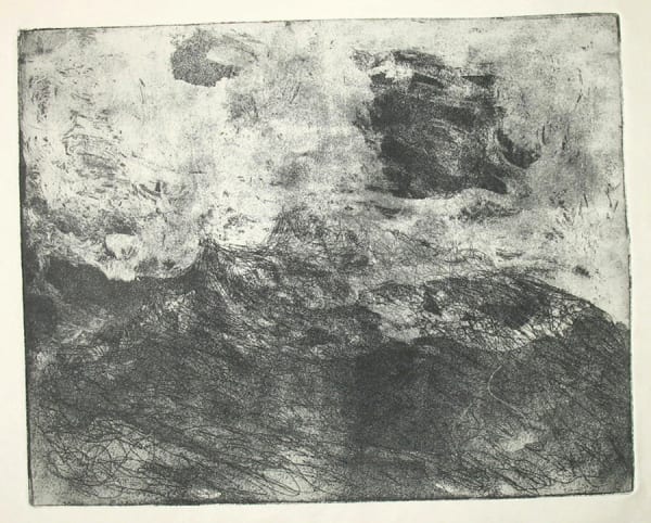 grayscale etching of abstracted clouds