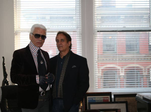 Karl Lagerfeld and James Cavello at Westwood Gallery NYC during the 2008 exhibition Douglas Kirkland: Coco Chanel, 1962