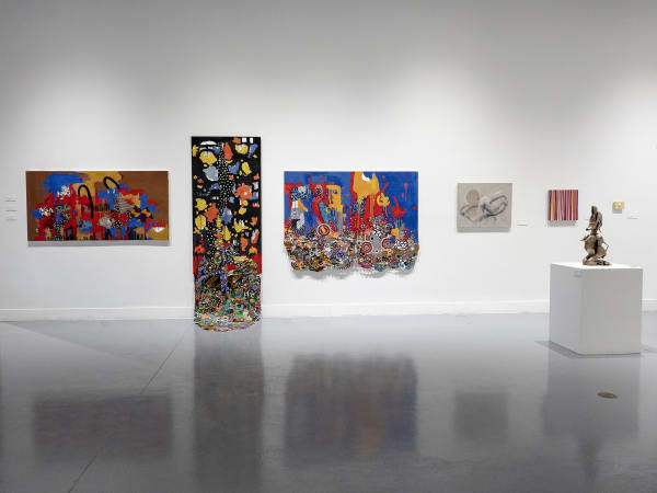 Installation view of Danny Simmons artwork on view in Parallels and Rupture at Albright College, Reading, PA