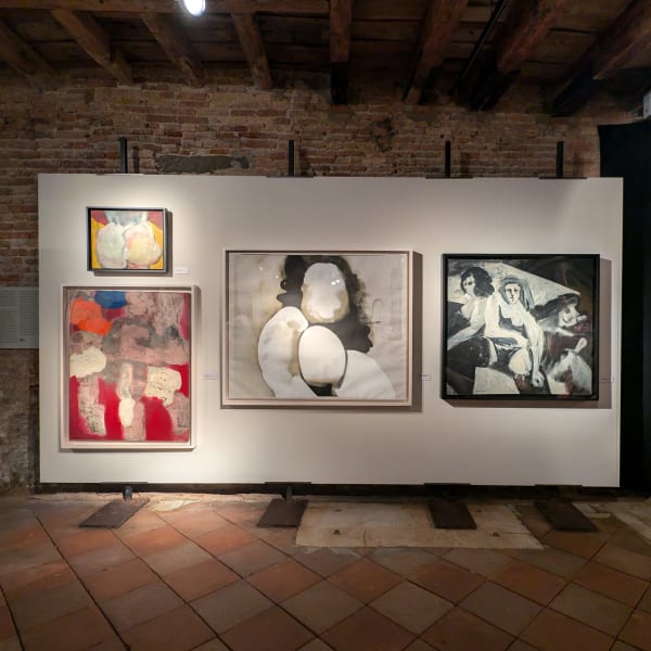 Installation view of 2024 exhibition Boris Lurie: Life with the Dead at the Scuola Grande San Giovanni Evangelista di Venezio.