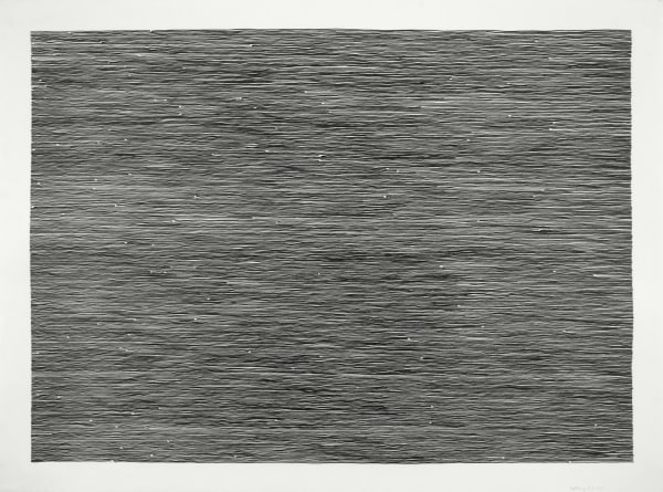 Horizontal lines drawn in graphite in predetermined columns and rows