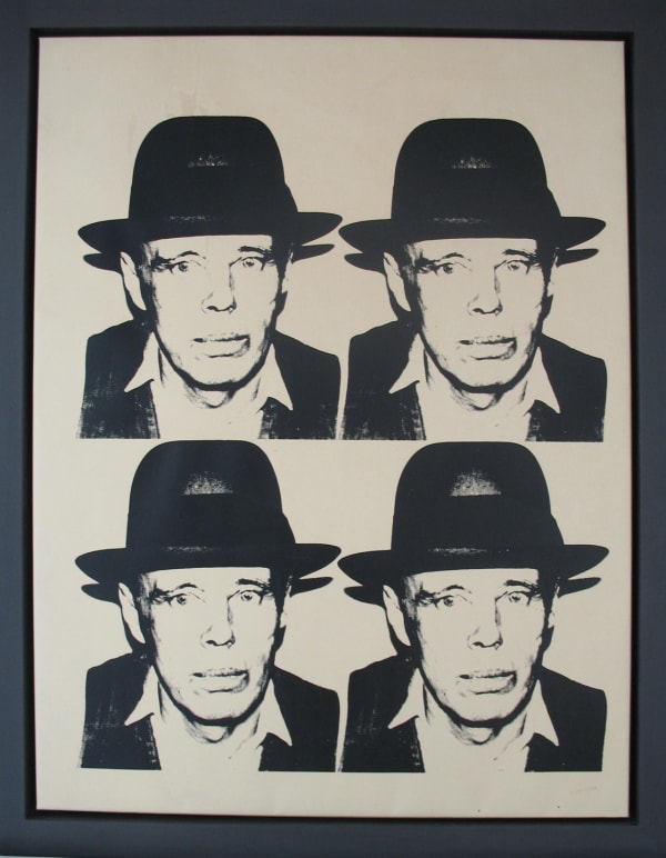 Silkscreen by Andy Warhol, the iconic portrait of Joseph Beuys, four images on one sheet, arranged in a quad, in black