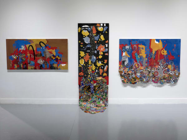 Installation view of 2023 exhibition "Parallels and Rupture," featuring work by Danny Simmons, at The Freedman Gallery, Albright College
