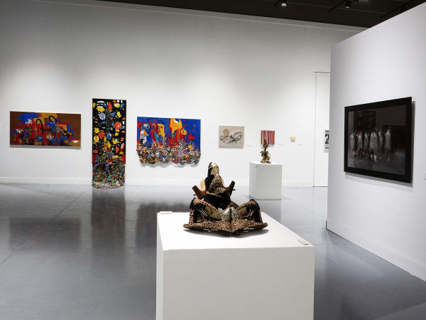 Installation view of 2023 exhibition "Parallels and Rupture," featuring work by Danny Simmons, at The Freedman Gallery, Albright College