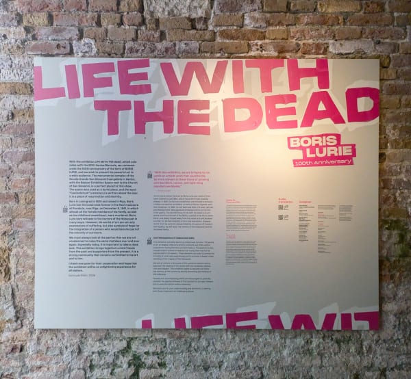 Installation view of 2024 exhibition Boris Lurie: Life with the Dead at the Scuola Grande San Giovanni Evangelista di Venezio.
