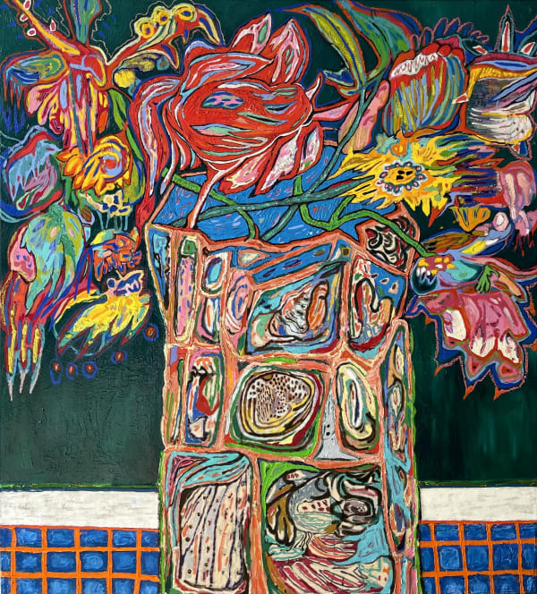 KSENIA DERMENZHI, Flowers On The Checkered Tablecloth, 2023