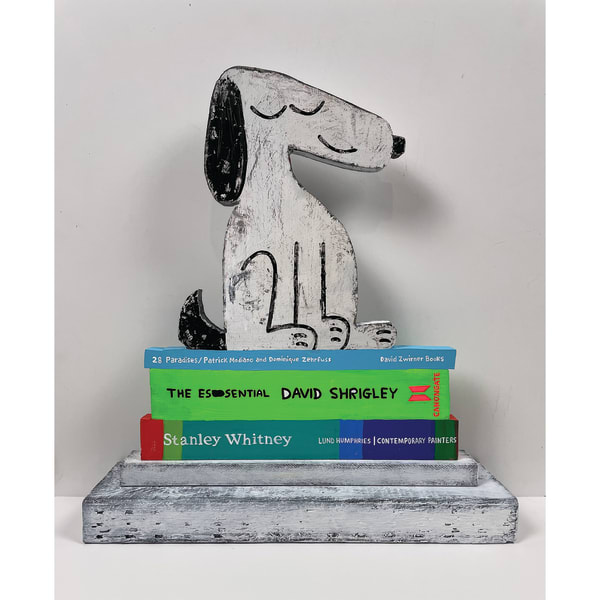 JONATHAN EDELHUBER Still Life With Dog Sculpture On Art Books, 2024