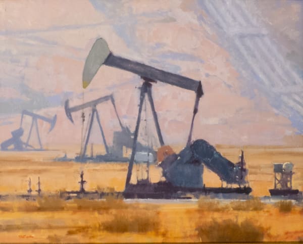 a painting of an oil derrick