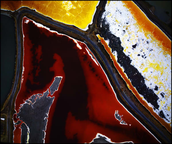 An aerial photograph of a salt pond