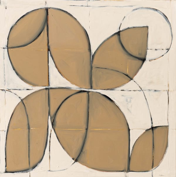 An abstract painting with leaf shapes