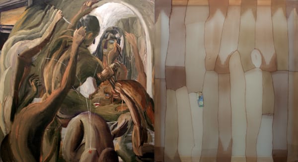 Sibel In Ld R Lmesi Diptik Murder Of Sibel Dyptic 180 X 360 Cm Tuval Zeri Ya L Boya Naylon Oraplar Oil On Canvas Nylon Sock Web