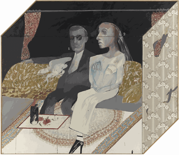 The Second Marriage, 1962 Oil, gouache and collage on canvas 77' x 90' Image Courtesy of The David Hockney Foundation