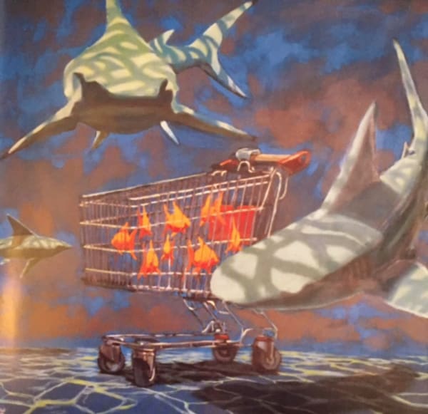 Banksy’s 1999 Meat on Wheel features butchered animal on cart, bold comment on consumption and ethics.