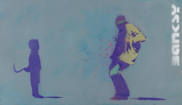 Banksy Sickle Kid 1999 stencil street art of child holding a sickle