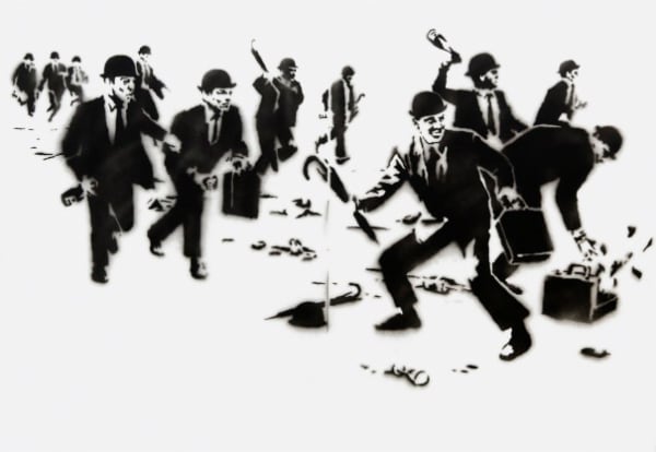 Banksy’s 2003 Chequebook Vandalism critiques art market and wealthy patronage in the graffiti world