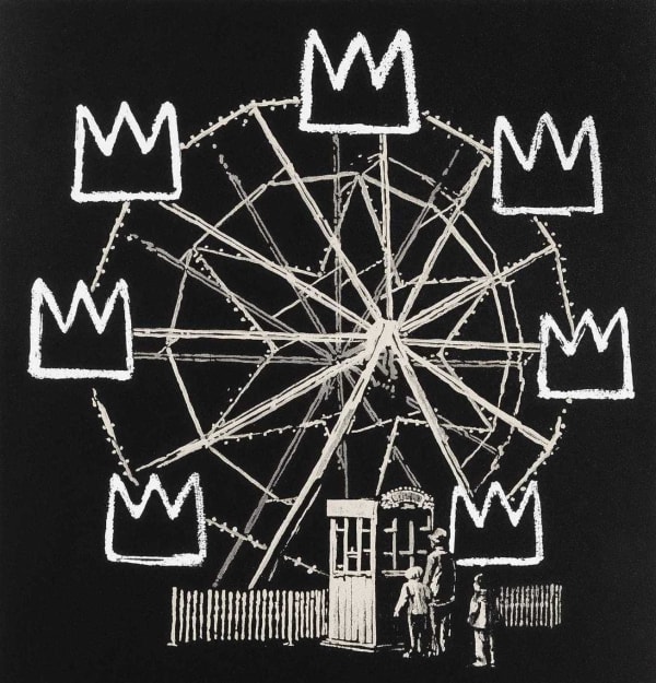 Banksy’s Banksquiat homage to Basquiat, Ferris wheel and figures, 2019 edition.