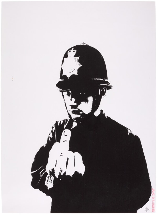 Banksy Rude Copper police officer with middle finger artwork