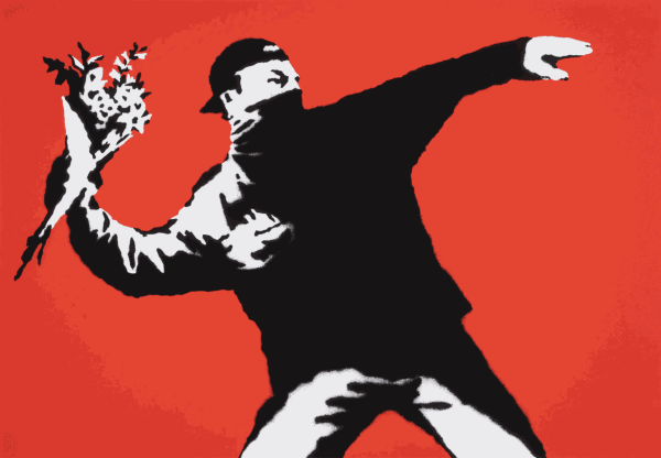 Banksy Love Is In The Air 2003 Flower Thrower screenprint edition"
