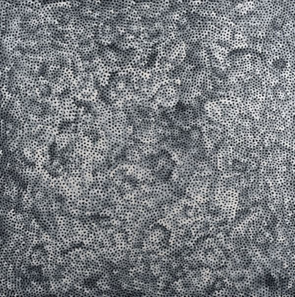 Yayoi Kusama, Infinity Nets (ENNO), 2011, acrylic on canvas painting with dense monochrome brushwork and intricate looping net patterns.