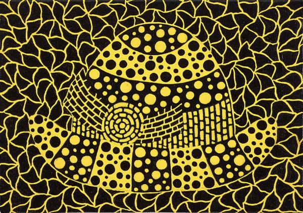 Yayoi Kusama, Hat (A.B), contemporary wearable artwork decorated with her signature polka dot motif in bold contrasting colours.