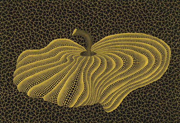 Yayoi Kusama, Dancing Pumpkin, 1993, limited edition colour silkscreen, edition of 120, available on the market for collectors of Kusama’s pumpkin prints.