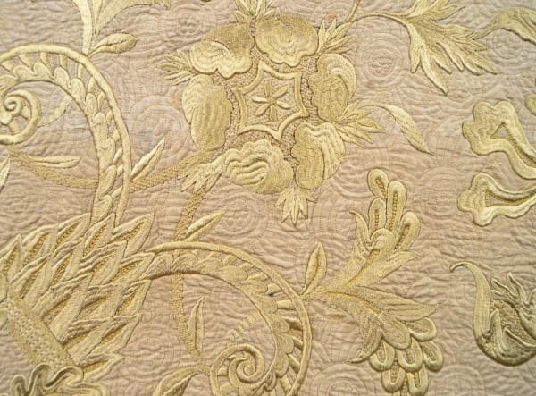 English, Silk-embroidered linen coverlet, ca. 1720s