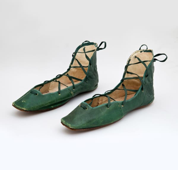 French, Men's theatrical leather shoes, ca. 1810–20
