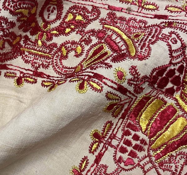 probably Italian, Silk-embroidered linen cushion cover, late 16th or early 17th century