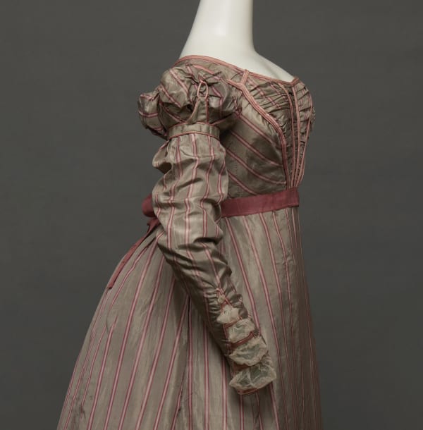 British, Dinner dress of striped silk, ca. 1822