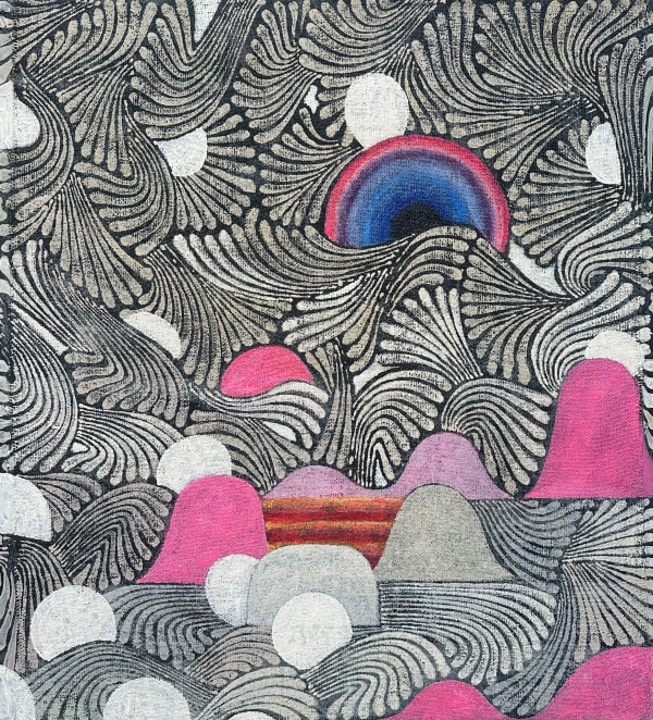 Other Side Of The World 2024 Acrylic On Jute Mounted On Canvas 42X38In