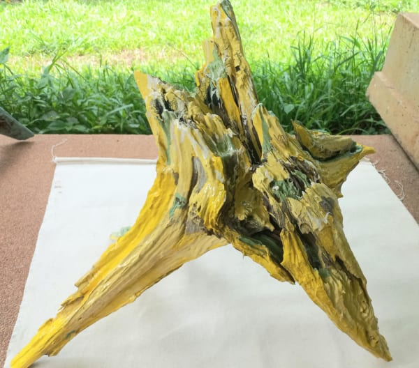 Silence Is Wiser Than Thought Enamal On Teak Stump Garden Sculpture