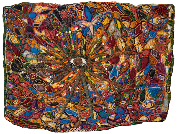 Eyes of the Eighties, 1991 Fabric, thread, mixed media 37 x 48 in. (93.98 x 121.92 cm)
