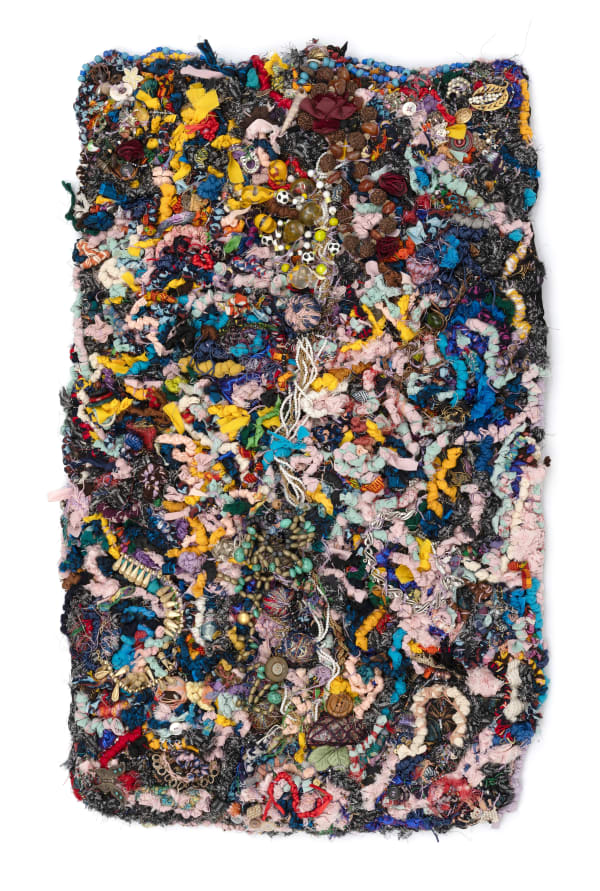 Title Unknown, circa 1990s Fabric, beads, buttons, ribbon, mixed media, thread 33.25 x 21.5 x 2.5 in. (84.5 x 54.6 x 6.3 cm)