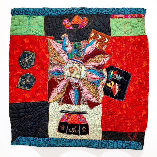 Lowery's Quilt, 1987 Fabric, thread, appliqued elements, rocks, mixed media 60 x 60 in. (152.4 x 152.4 cm)