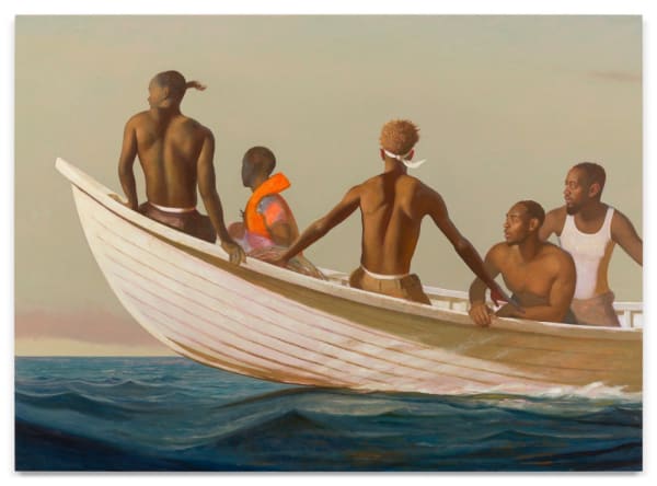 BO BARTLETT Refugees, 2023 Oil on linen 122 X 167.6 cm . 48 X 66 in