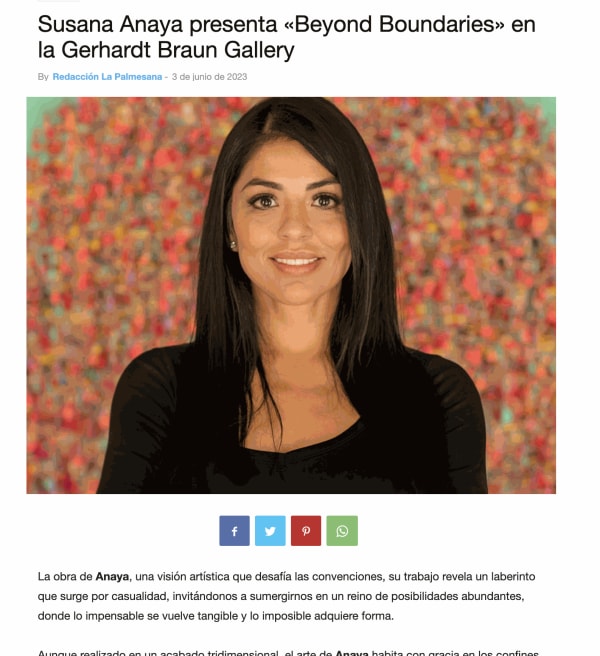 Susana Anaya presenta «Beyond Boundaries» en la Gerhardt Braun Gallery